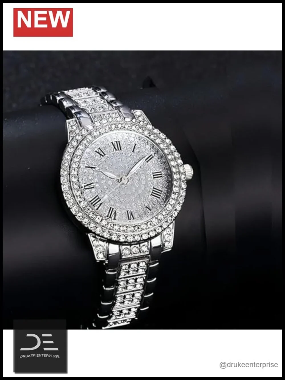Full Diamond Bling Rhinestone Iced Out Quartz Crystal Stainless Steel Wrist